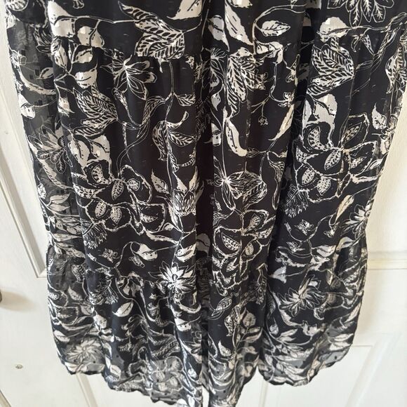 Dark Romantic Bohemian Womens Tiered Midi Dress Black S Floral Indie Concert‎ - Picture 8 of 14